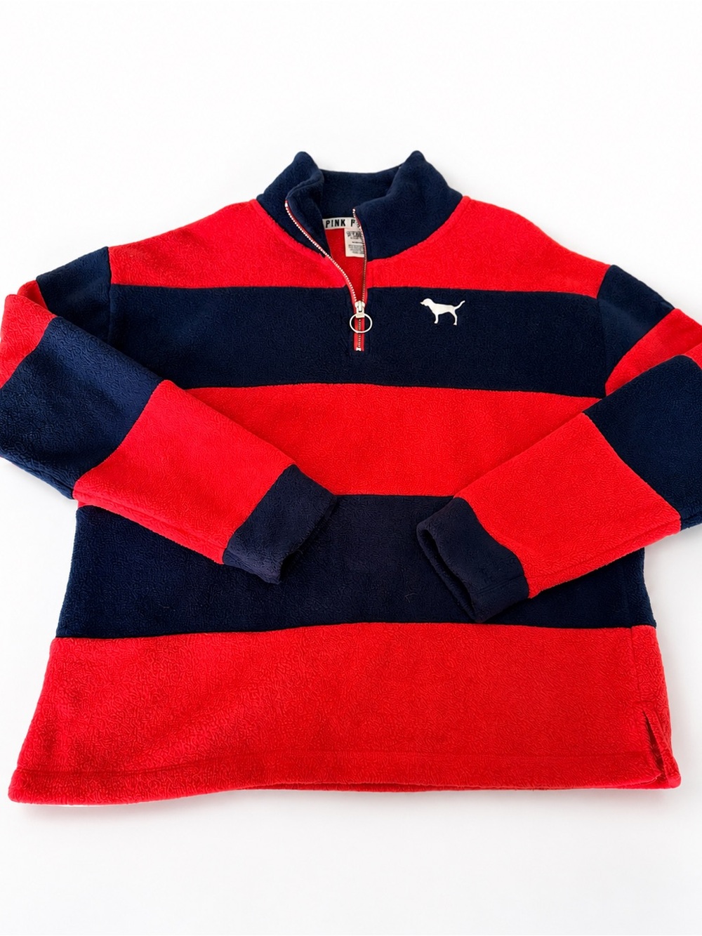 Victoria’s Secret PINK Red Navy Striped Fleece Quarter Zip Medium